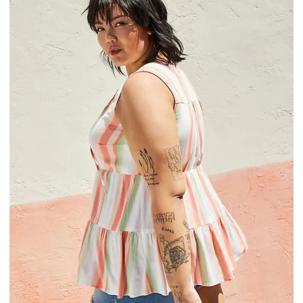 NWT torrid Striped Tiered Tank - Size 1 (14/16) - Orange/Peach/White - Picture 2 of 9
